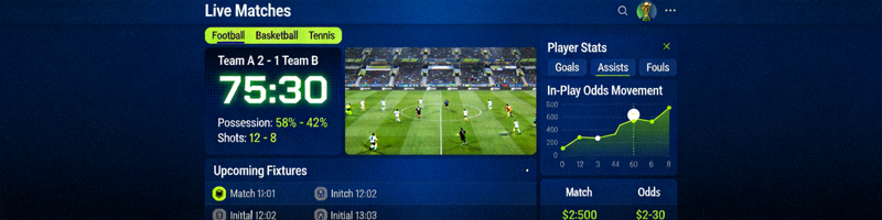 Modern Sports Betting Platform Interface with Live Match Statistics